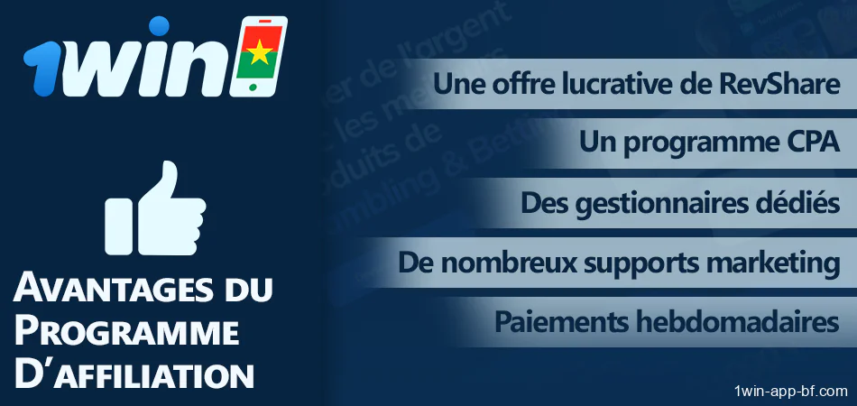 Principaux avantages du programme d'affiliation de 1Win au Burkina Faso