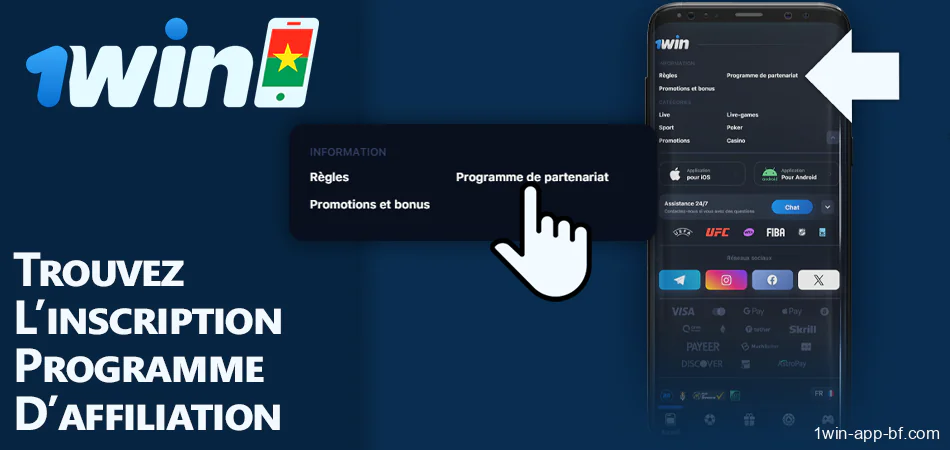 Accéder à la page du programme d'affiliation de 1Win