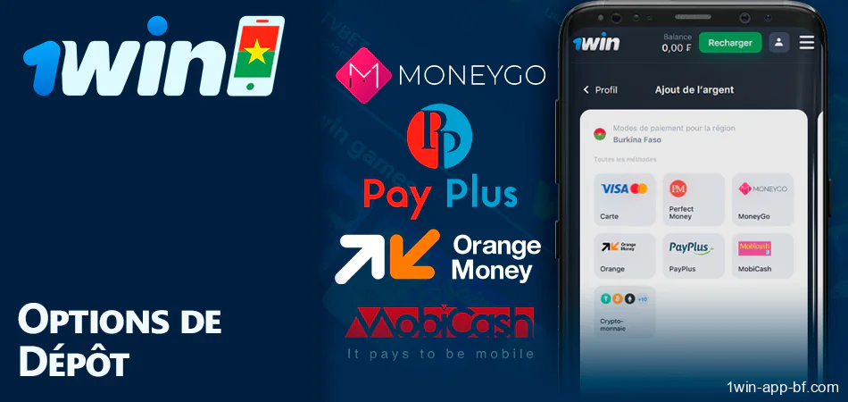 Méthodes de dépôt 1Win disponibles dans l'application mobile