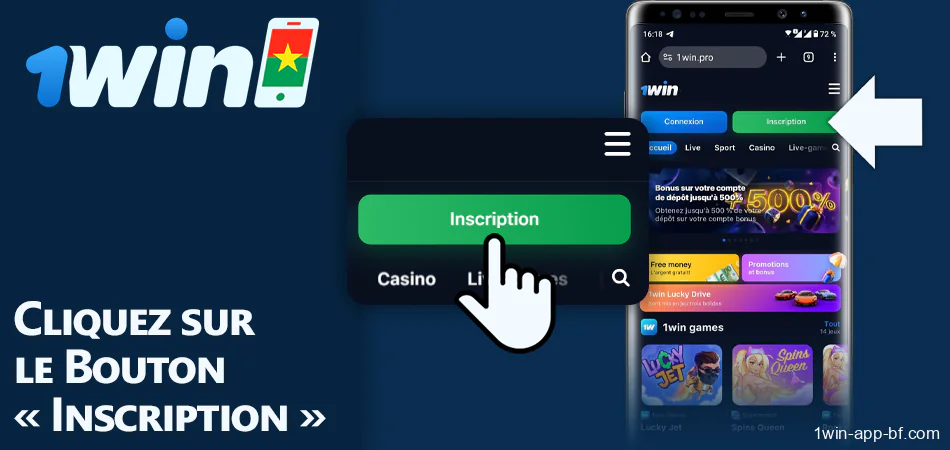 Cliquez sur le bouton S'inscrire dans la version mobile de 1Win