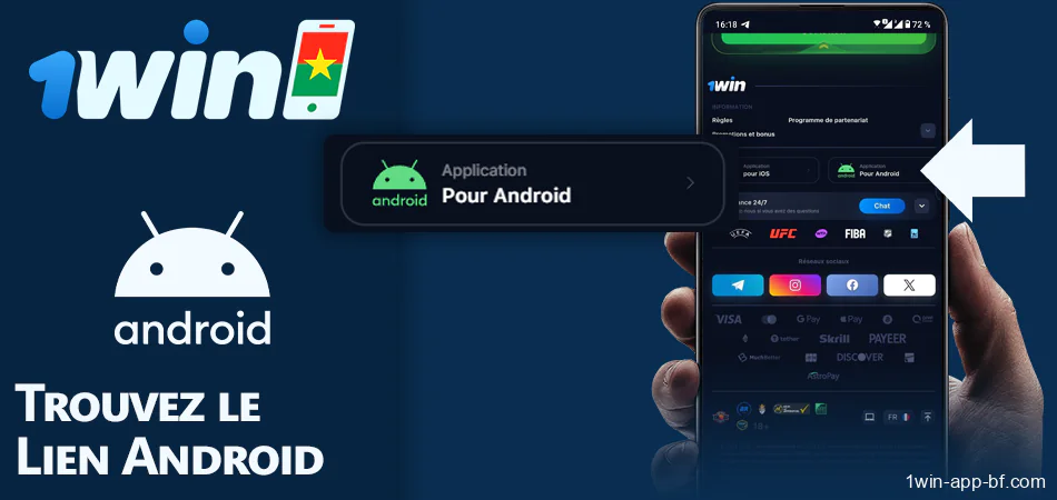 Trouver un lien pour télécharger app 1Win pour Android