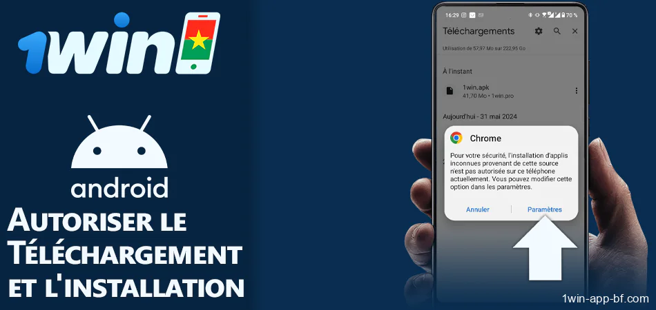 Confirmer le téléchargement de app 1Win à partir de sources inconnues