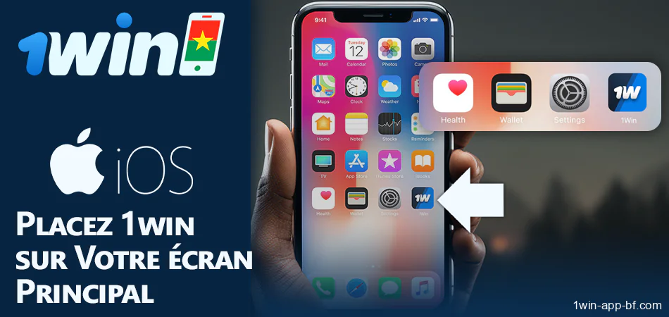 Ajout de l'icône de l'application 1Win à l'écran d'accueil de l'iPhone